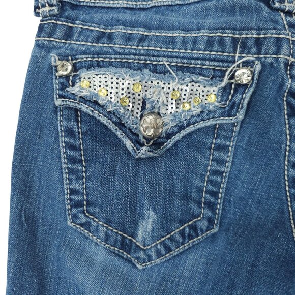 Miss Me Boot Cut Jeans READ Womens 26 Flap Pockets Low Rise Distressed Denim - Picture 9 of 16